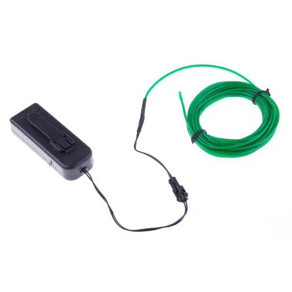 Green Electroluminescent Wire – 2.3Mm Illuminated Cable, 3M Length With Built-In 3V Battery Pack 1