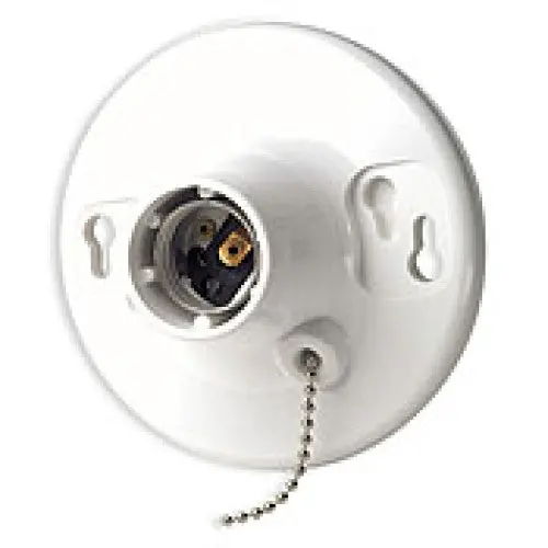 Heavy-Duty Lamp Holder With Integrated Pull Switch – 250V, 660W, White Plastic, 4-Inch Base 1