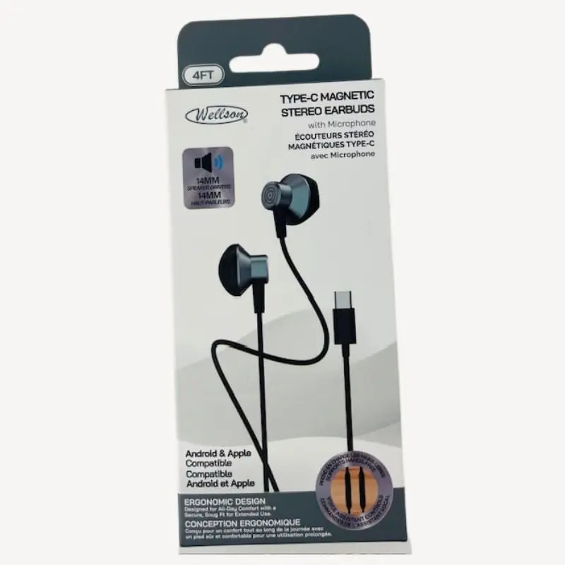 Ie-6C – Magnetic Type-C Earphones With 4-Foot Braided Cable, Compatible With Android And Iphone Devices 1