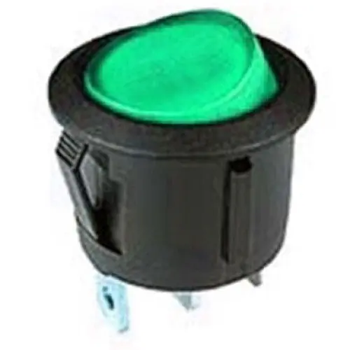Illuminated Rocker Switch – Spst, Green Led Indicator, 10 A, 125 Vac, 19 Mm Round Snap-In Mount 1