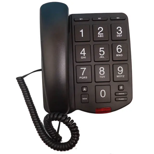 Large-Button Corded Telephone – High-Visibility Black Desk Phone 1