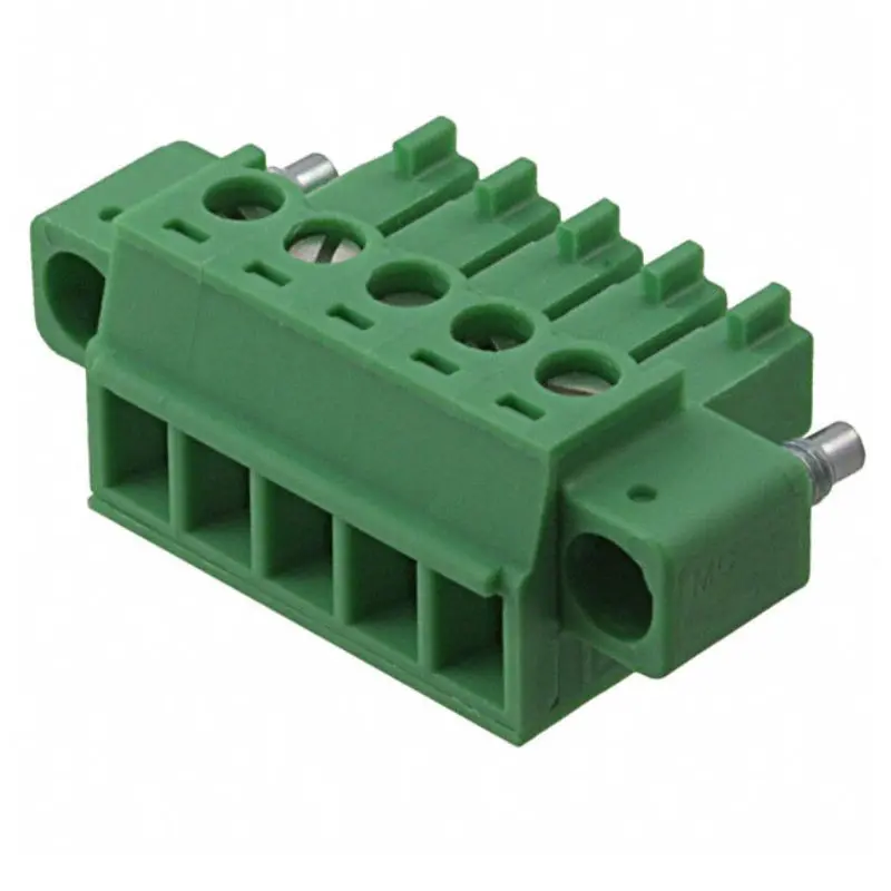 Mc1.5/5-Stf-3.81 5-Pin Right-Angle Female Plug Terminal Block — 3.81 Mm Pitch, 8A/160V, Green With Header 1