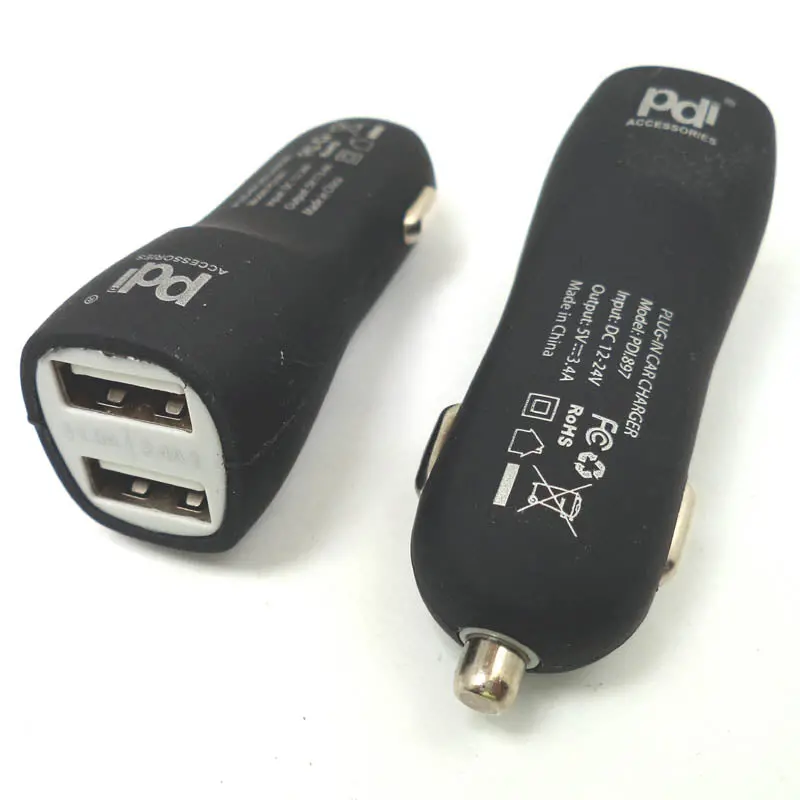Pdi-897 Dual-Port Car Charger – 5V/1A + 5V/2.4A Output, Color-Assorted Housing 1