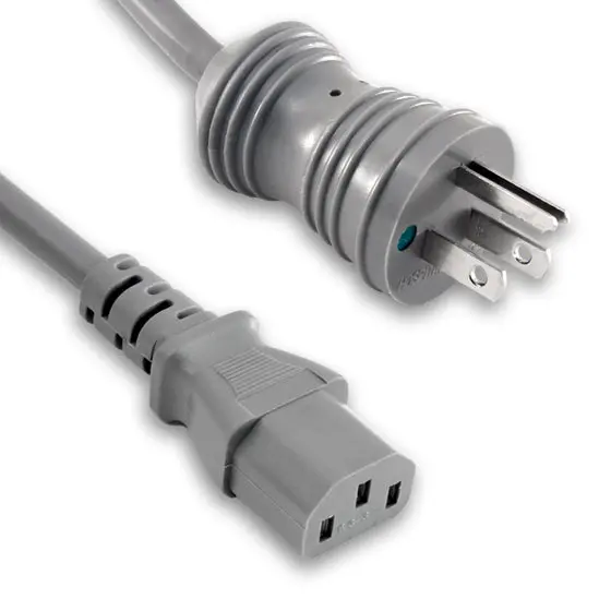 Ph010510: 10-Foot Hospital-Grade Instrumentation Cord — 3/18" Round Sjt, Gray, Nema 5-15P To C13 Female Connector 1