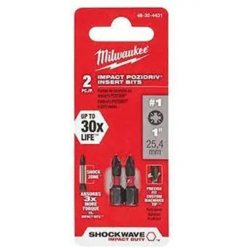 Pozidriv #1 Bit – 1 In Shank, Low-Profile Design (2-Pack) 1