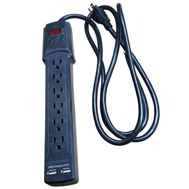 Pse-4105 – 6-Outlet Black Power Strip With 6-Foot Cord And Dual Usb Charging Ports 1