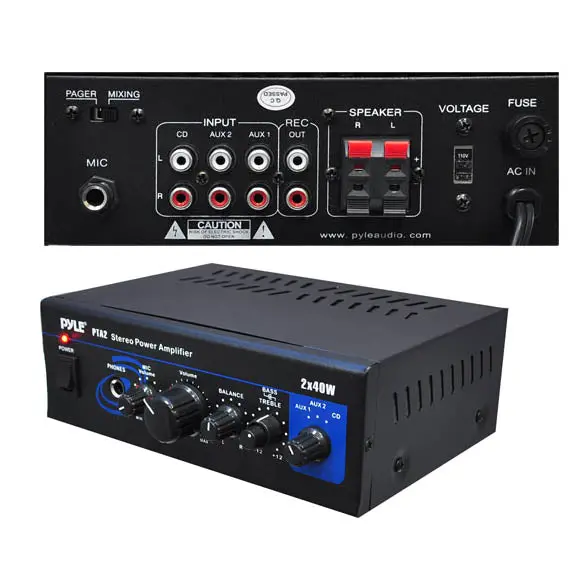 Pta2 - Mini Stereo Amplifier: 2 X 40W Output With Aux, Cd, And Mic Inputs 1