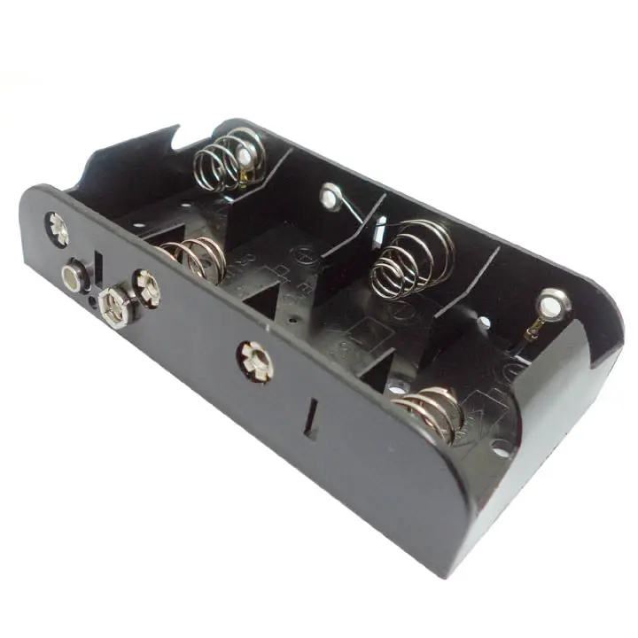 Quadruple Aa Battery Holder – Plastic Black Enclosure With Snap Terminal Connections 1