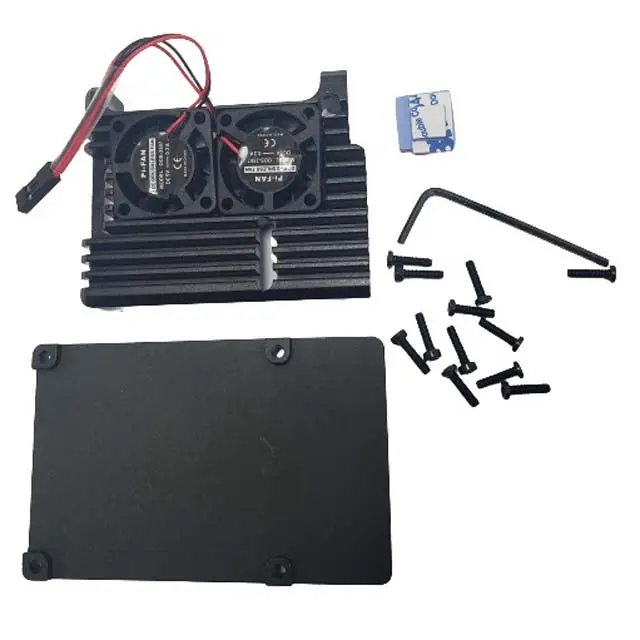 Raspberry Pi 4 B Enclosure With Dual Cooling Fans – Armor Black, Compact 8.2 × 5.5 × 2.2 Cm Design 1