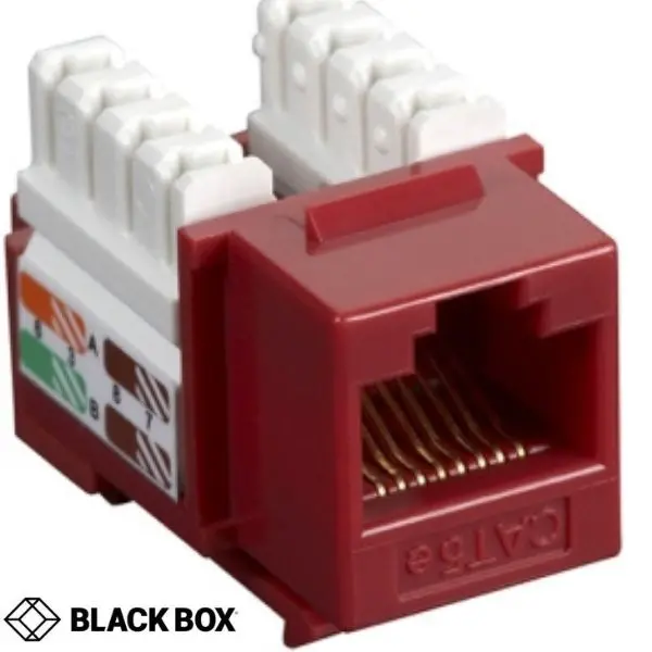 Red Cat5E Keystone Jack – 110-Punchdown, 90-Degree Right-Angle Termination 1