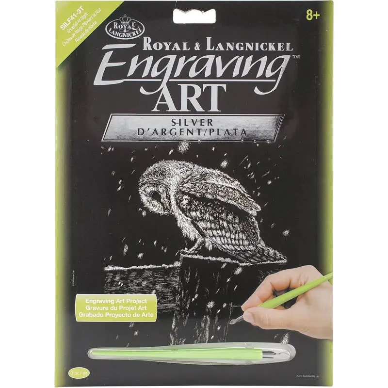Silf41-3T – Nighttime Snowfall Silver Foil Engraving Art Print (8" × 10") 1