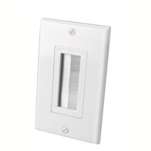 Single-Gang Decora-Style Wall Plate – White Finish, Brushed Texture, Includes Mounting Clips (120817X) 1