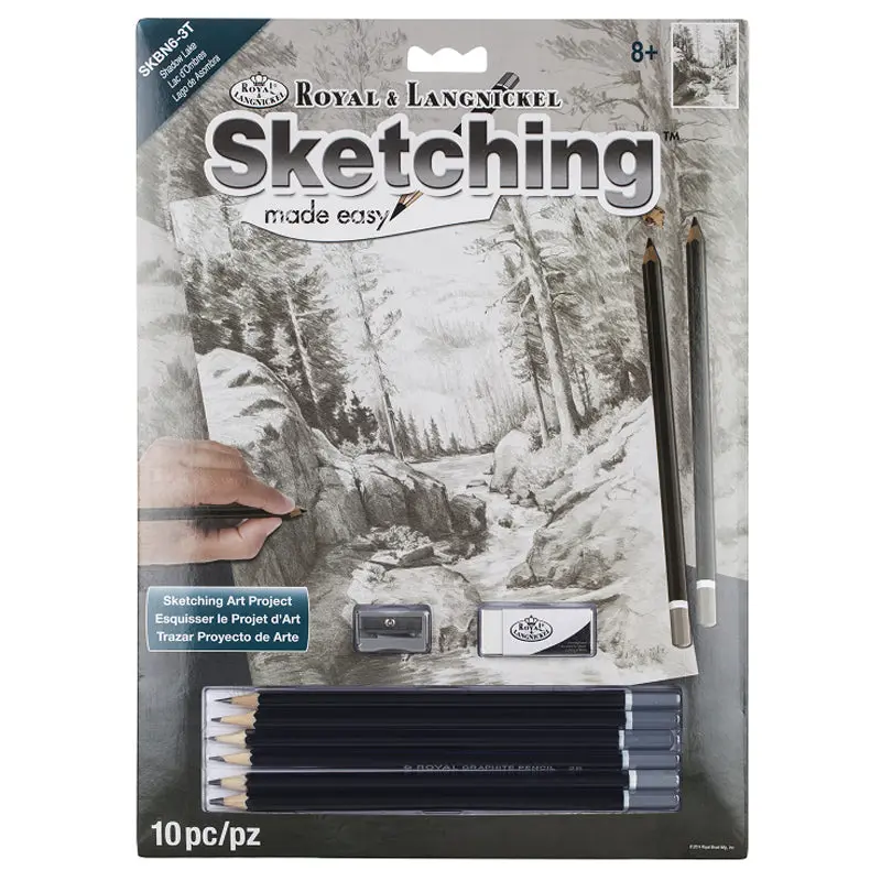 Skbn6 – Shadow Lake Sketching Art: Serene Nature Scene With Reflective Water Details 1