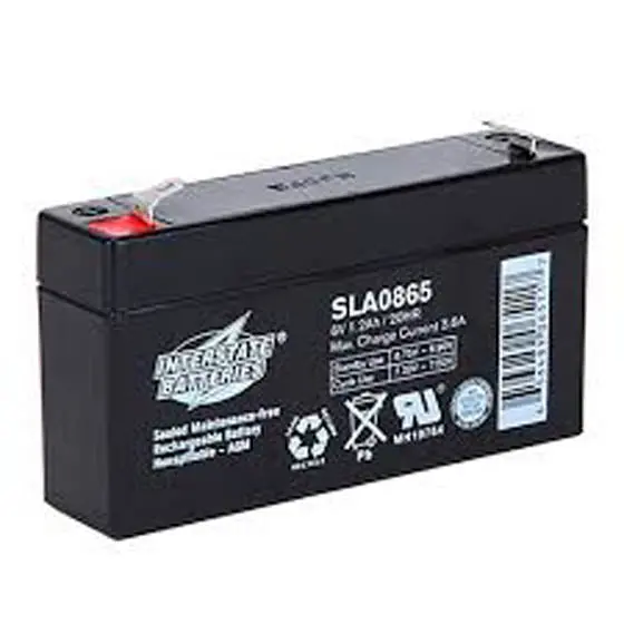 Sla0865 Sealed Lead-Acid Battery: 6V, 1.2Ah, Compact Qtab Format (3.81" × 0.98" × 2") 1