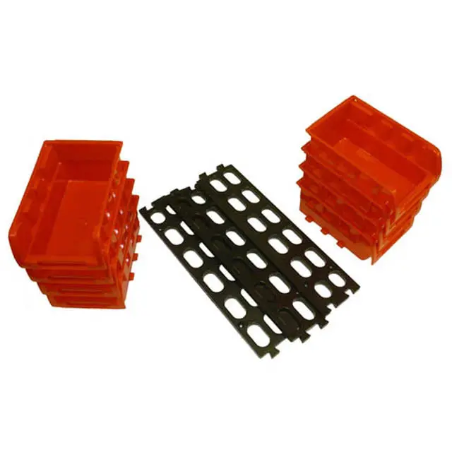 Stackable Red Plastic Storage Tray – 6.5" X 4" X 3", Includes 3X 12.5" Rack Brackets (8-Pack) 1