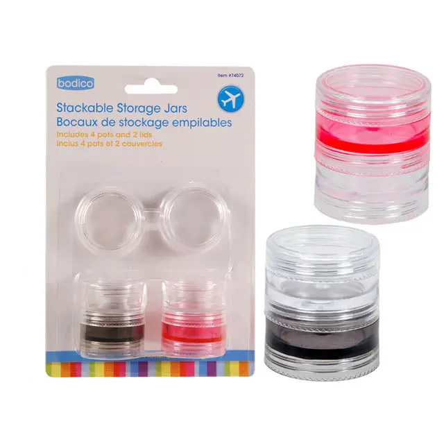 Stackable Travel Storage Jars – 4 Pots + 2 Lids, Color-Mixed (2-Pack) 1