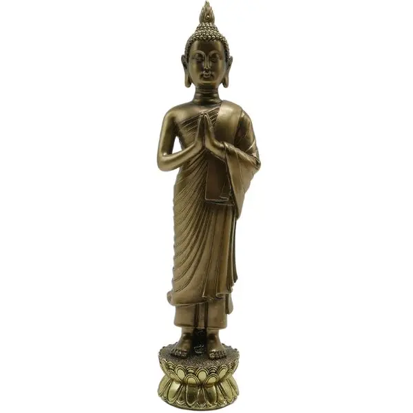 Standing Buddha Statue – Golden Polyresin Sculpture With Folded Hands (3 × 3 × 12 Inches) 1
