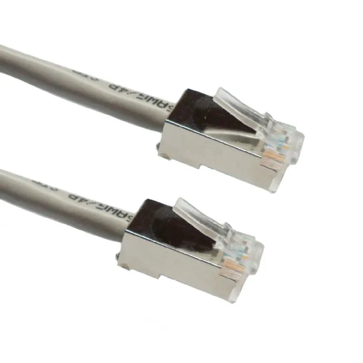 Stp-Usa-667 Shielded Gray Cat5E Cable – 8 Inches, Metallic Braid (10-Pack) 1