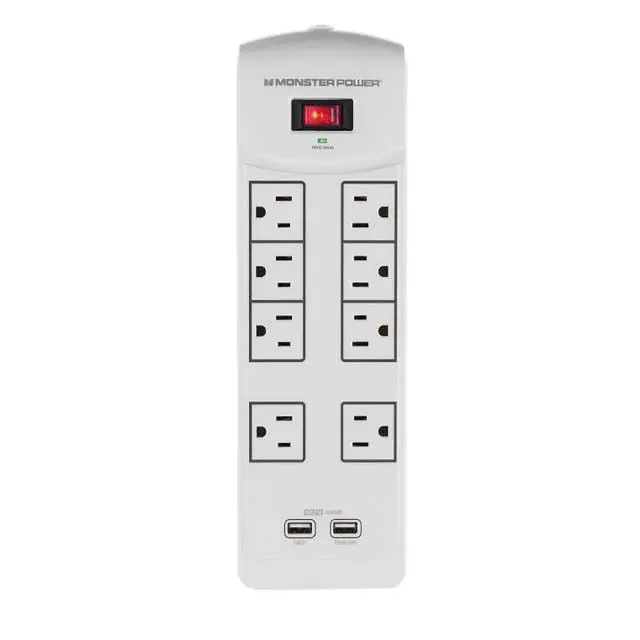 Surge-Protected Power Strip – 8 Outlets, 6 Ft Cord, Dual Usb Ports (2.1A), 1440 Joules 1
