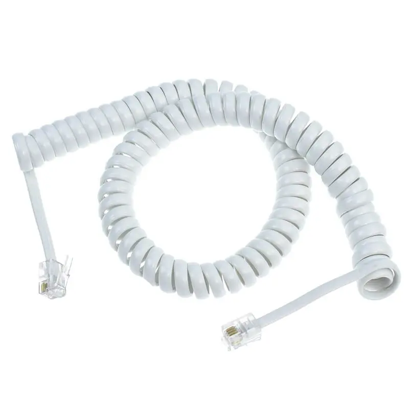 Tc6014-7Wh – Modular Coiled Cable: 4-Pin, 4-Conductor, Male-To-Male, 7 Ft White Curl Cord 1
