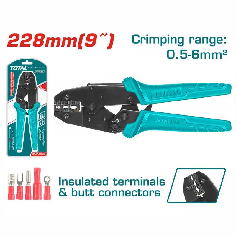 Thcpj0506 - Ratcheting Insulated Terminal Crimper, 22–10 Awg, 9" Handle 1