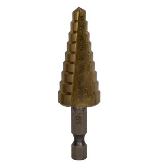 Titanium-Coated Hss Step Drill Bit: 1/4" To 3/4" 1