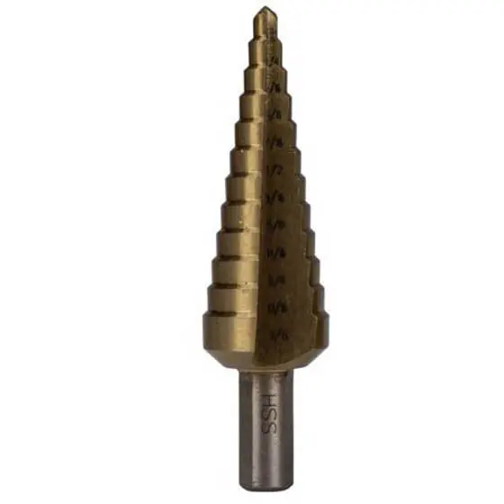 Titanium-Coated Hss Step Drill Bit: 3/16" To 7/8" 1