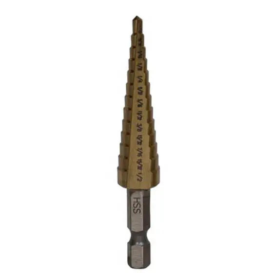 Titanium-Coated Hss Step Drill Bit: 5/32" To 1/2" 1