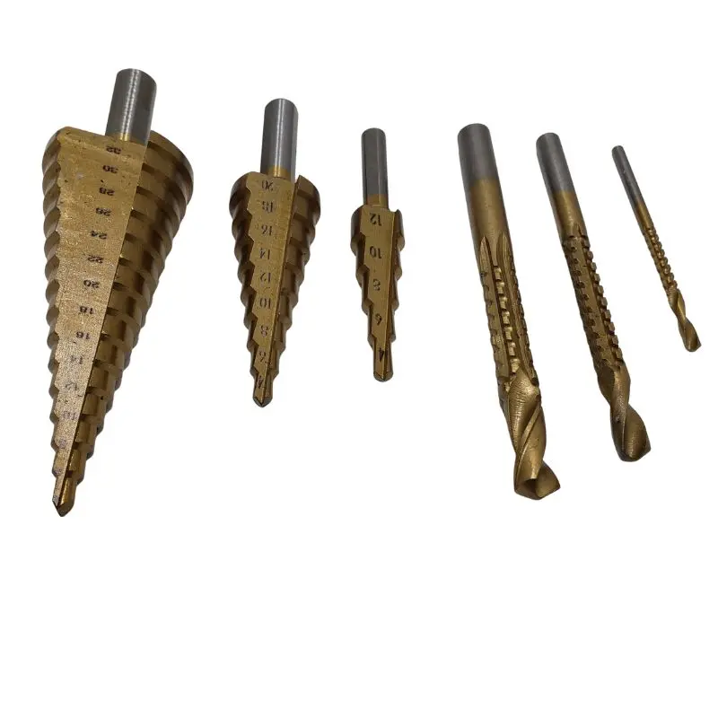 Tnhf-9064 Titanium-Coated Step Drill Bit Set – 6-Piece Hss Kit (3Mm To 32Mm Range) 1