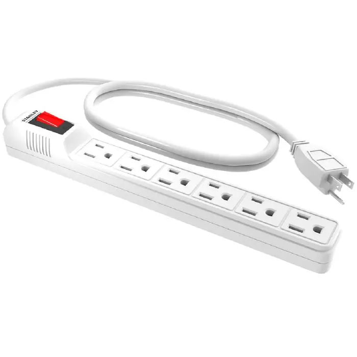 White 6-Outlet Surge Protector – 2-Foot Cord, Built-In Circuit Breaker, 14/3 Sjt Cable 1