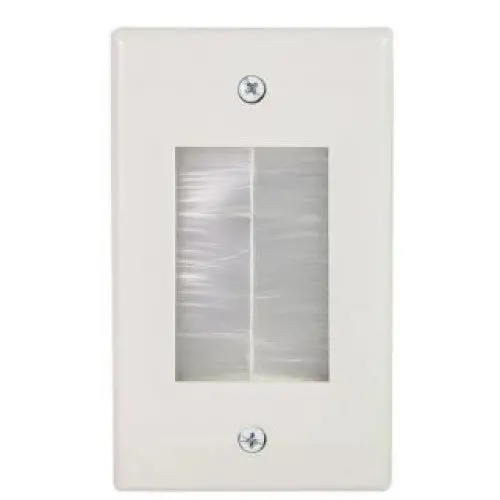 White Brush-Style Single Wall Plate For Bulk Cable – Includes Mounting Clips 1