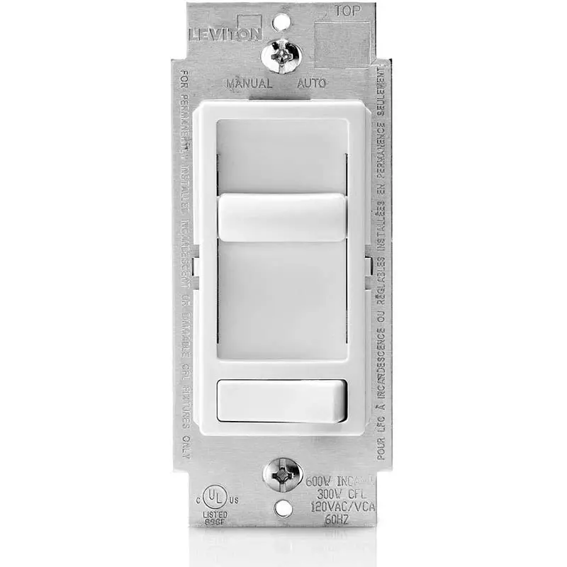 White Decora Slide Dimmer With On/Off Toggle – 3-Way, 600W, 120V 1