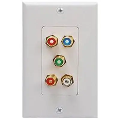 White Decora Wall Plate With 5 Gold-Plated Rca Jacks For Audio/Video Components 1