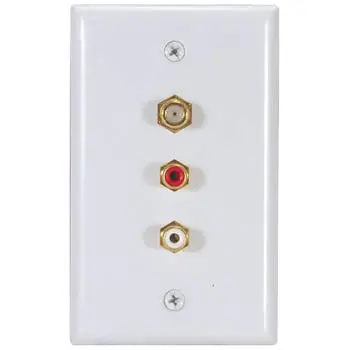 White Decorative Wall Plate With Dual Rca Female Jacks 1
