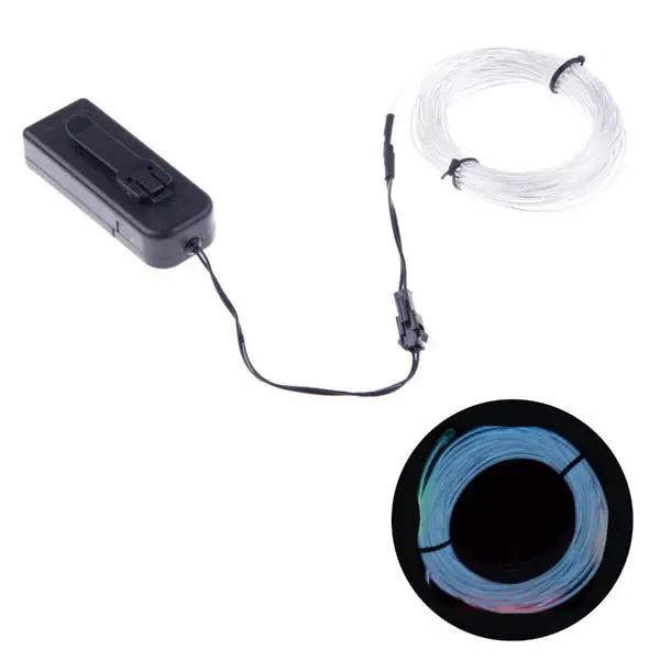 White Electroluminescent Wire – 2.3Mm Thin Glow Strand, 3M Length, Powered By 3V Battery Inverter 1