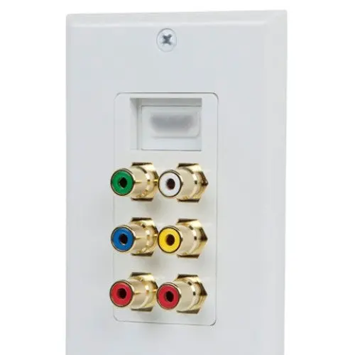 White Hdmi Wall Plate Equipped With Six Gold-Plated Rca Connectors 1