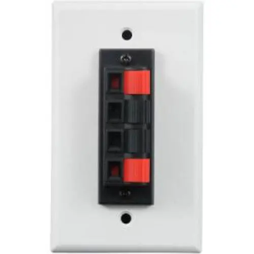 White Push-Connect Speaker Wall Plate With 4-Position Red/Black Binding Posts 1