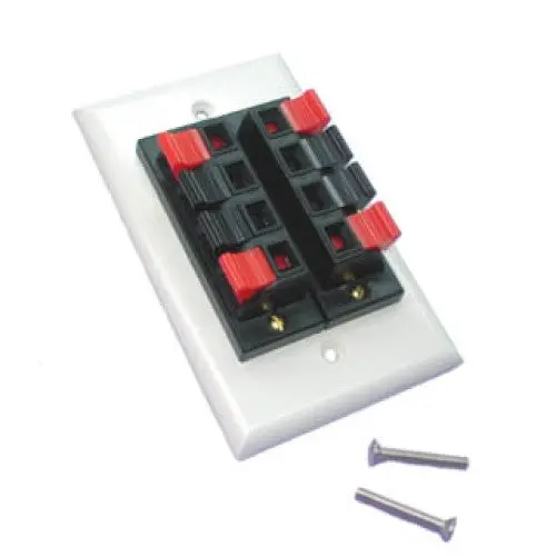 White Speaker Wall Plate With Push-Type Terminals: 2×4 Position, Red/Black Wiring 1
