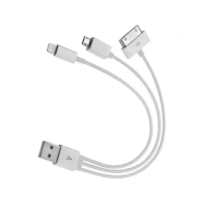 White Usb Cable – A-Male To Micro-Usb / 30-Pin / Lightning (Model Elk-4000) 1