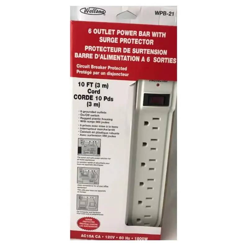 Wpb-21 — 6-Outlet Surge-Protected Power Strip With 10-Foot Cord (560 Joules, 15A) 1