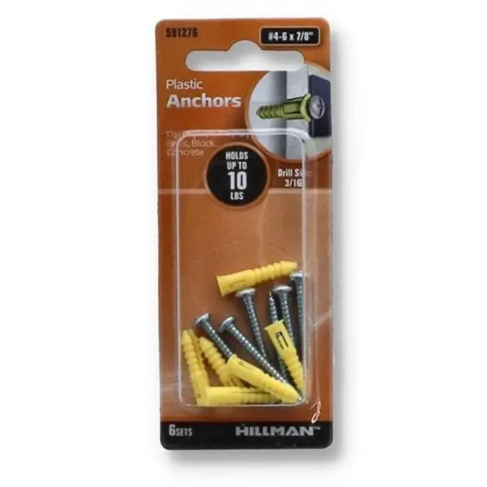 Yellow Plastic Anchor Kit With #4-6 X 7/8" Screws – 6-Pack 1